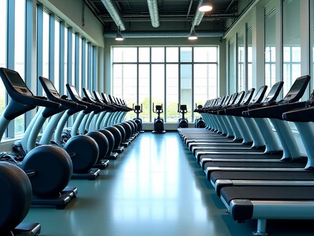 Reihe von hochmodernen Cardiogeräten, wie Laufbänder und Crosstrainer